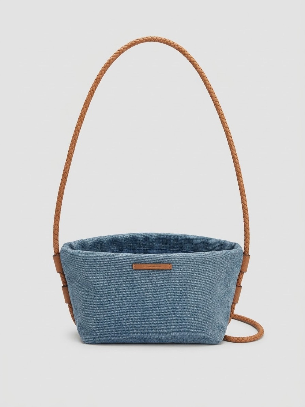 Lucky Brand Denim & Tan Braided Leather Crossbody Purse
